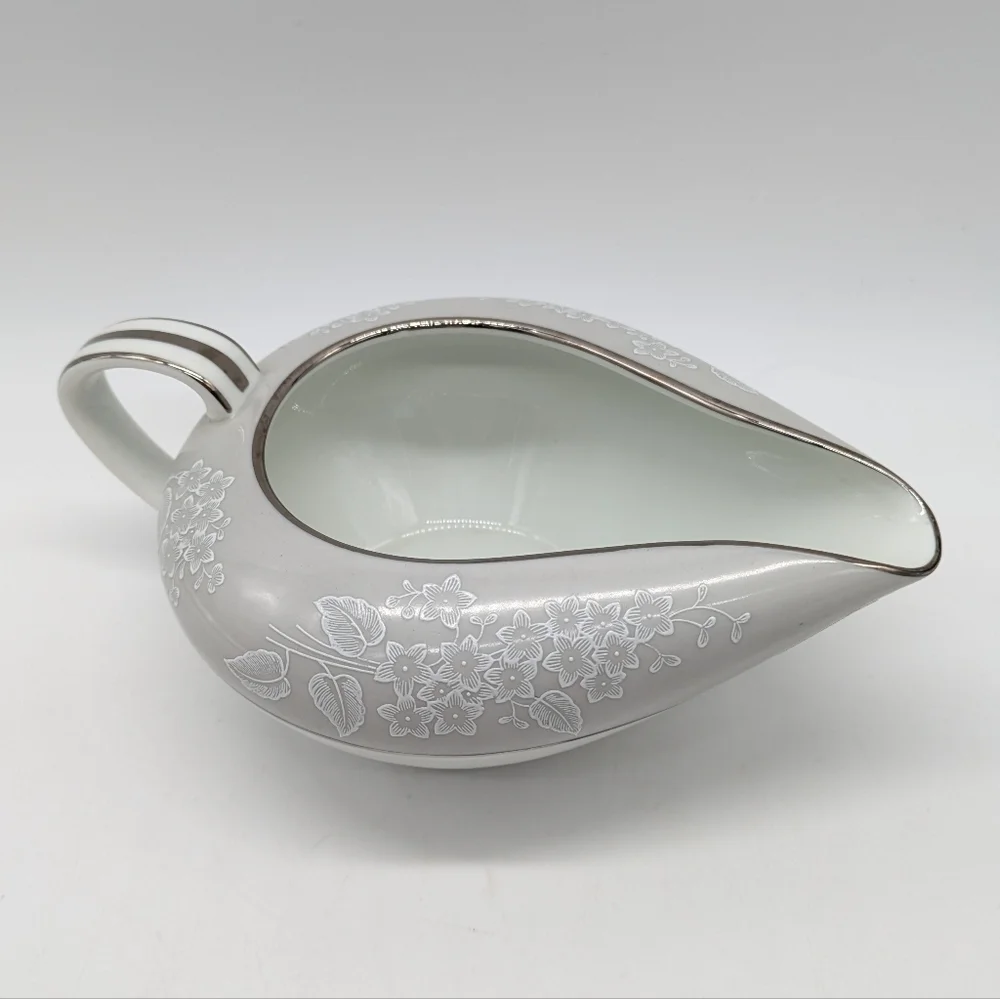 Noritake Sabrina White Grey Silver Floral Ceramic Creamer